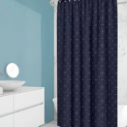 ArtzFolio Navy Blue & White Floral Printed Waterproof Shower Curtain-image-87