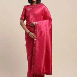 KALINI Magenta Solid Silk Blend Saree-13