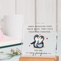 BS AMOR White & Black Penguins Printed Wooden Stand Showpiece-99