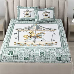 BED-SHEET.COM Green & White Abstract Printed Cotton 180 TC King Bedsheet Set 2.28m x 2.74m-image-31