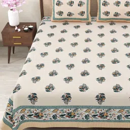 Myntra Elegant Homes Cream-Coloured Printed 180TC Cotton King Bedsheet Set 2.75 m x 2.25 m-image-42