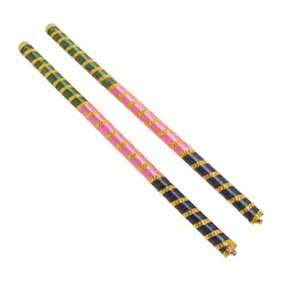Golden Peacock Set of 2 Handcrafted Decorative Dandiya Sticks With Satin Wrap-picture-25