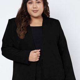 BRINNS Notched Lapel Open Front Blazer-5