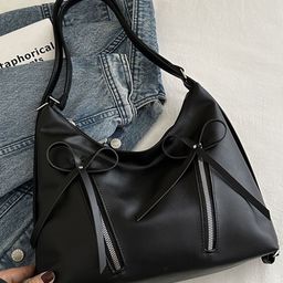 LULU & SKY PU Bucket Hobo Bag With Bow Detail-image-4