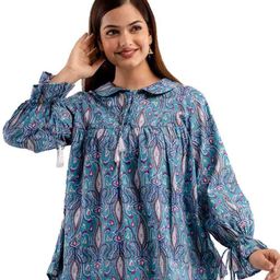 DMP EXPORT Paisley Printed Tie-Up Neck Puff Sleeve Top-image-18