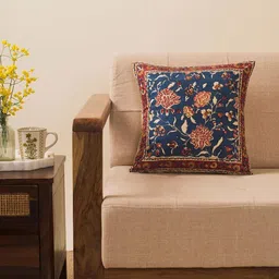 Fabindia Blue & Red Floral Cotton Square Cushion Covers-image-28