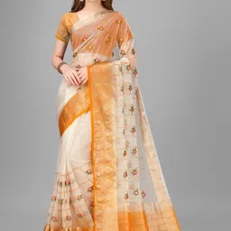 DIVASTRI Floral Embroidered Organza Banarasi Saree-image-84