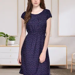 DressBerry Women Polka Dot Print Crepe Fit &Flare Dress-image-63