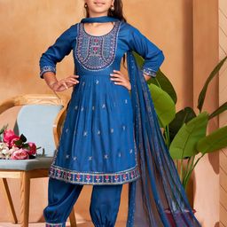 Sangria Girls Blue Cotton Blend Kurta Sets-picture-56