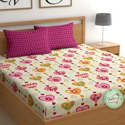 CG HOMES Cream-Coloured & Pink Floral 210 TC Queen Bedsheet with 2 Pillow Covers-image-77
