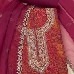 Soch Ethnic Motifs Printed Organza Unstitched Dress Material-6