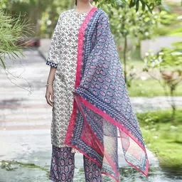 KALINI Geometric Printed Kurta with Trouser & Dupatta-18
