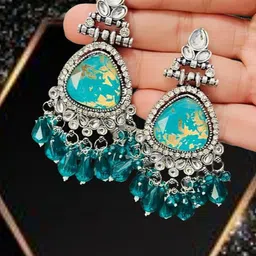 OPUS GEMS Artificial Stones Studded & Beaded Teardrop Shaped Drop Earrings-picture-6