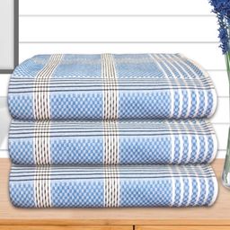 Athom Living Blue & White 3 Pieces Striped Cotton 210 GSM Bath Towels-image-77