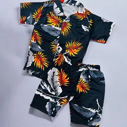 Moda Rapido Boys Floral Printed Shirt With Shorts-picture-43
