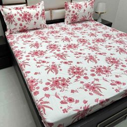 Pure Decor Pink & White Floral 220 TC Queen Bedsheet with 2 Pillow Covers-picture-19