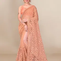 HERE&NOW Floral Embroidered Net Saree-picture-57