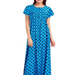 Pure Cotton Printed Nighty Nightrdess Maxi Gown For Women-image-75