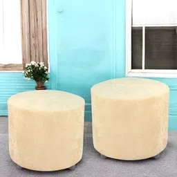Ikiriya 2-Pcs Beige Velvet Round Ottomans-11