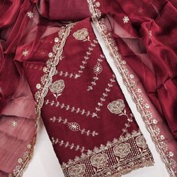 Panzora Floral Embroidered Sequnnied Barbari Silk Unstitched Dress Material-picture-14