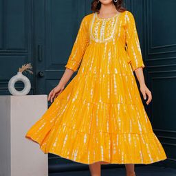 VYKOO Women Ethnic Motifs Printed Flared Sleeves Thread Work Anarkali Kurta-image-93