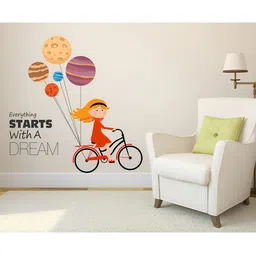 LANSTICK Red & Purple Girl With Cycle Printed Self-Adhesive WallStickers-18