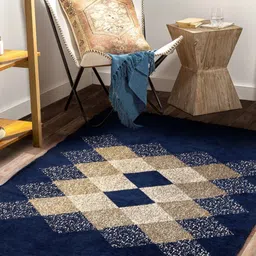 bsb home Navy Blue Abstract No Shredding Polyester Carpet-51