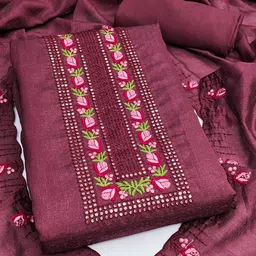 Peachmode Floral Embroidered Sequinned Vichitra Silk Unstitched Dress Material-image-85