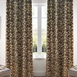 Kanodia Poly Fab 2 Pieces Brown & Beige Leaf Printed Door Curtain-image-87