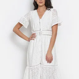 MARC LOUIS Women Self Design Net A-line Dress-picture-0