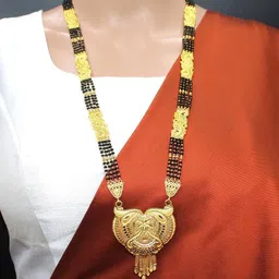 SONI DESIGNS Women Black & One Gram Gold Plated 30 Inch Long Artificial Beads Mangalsutra-picture-34