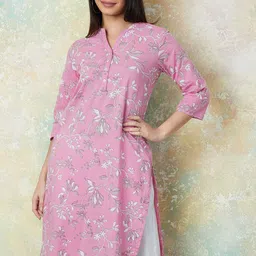 Melange by Lifestyle Floral Printed Mandarin Collar Cotton Straight Kurta-image-88