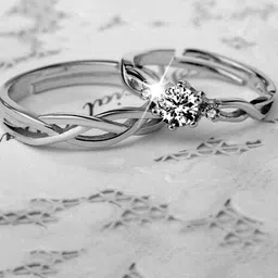 kazare Set Of 2 Rhodium-Plated Stone Studded Couple Finger Rings-12
