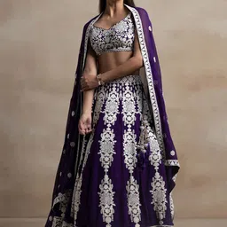 FABPIXEL Floral Embroidered Sequinned Georgette Lehenga Choli With Dupatta-25