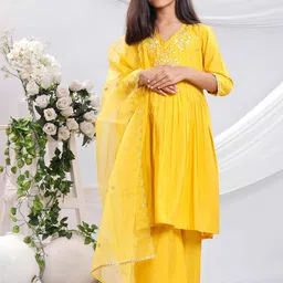 BAESD Girls Embroidered Regular Sequinned Kurta with Palazzos & With Dupatta-picture-13