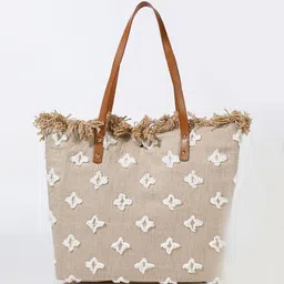 LULU & SKY Printed Oversized Structured Handheld Bag with Fringed-49