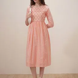Vishudh Women Round Neck Cotton Fit and Flare Dress-picture-25