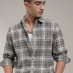 HIGHLANDER Men Comfort Slim Fit Opaque Checked Casual Shirt-image-95