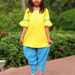 BAESD Girls Printed Round Neck Pure Cotton Tunic With Dhoti Pants-image-71