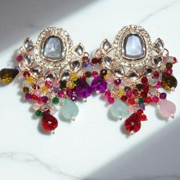 Jolly Faces Artificial Stones Studded And Beaded Oval Shaped Drop Earrings-image-28