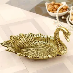CRAFTAM Yellow & Black Textured Metal Swan Shape Decorative Bowl-image-46