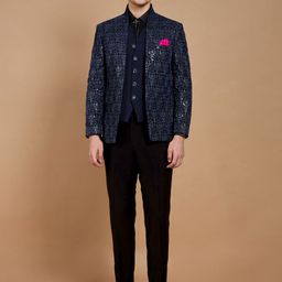 Neumen Men Self Design Single-Breasted 5 Piece Formal Suits-image-97