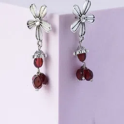 Shrim jewels Garnet Gemstone Studded Oxidised Floral Drop Earrings-picture-40