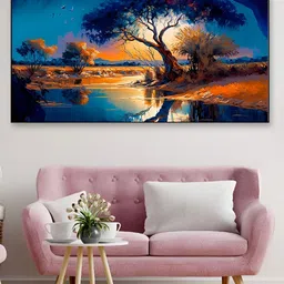 DEKORSTATION Blue & Orange Coloured Tree Printed Canvas Wall Paintings-image-7
