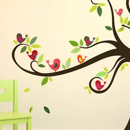LANSTICK Green & Black Tree with Birds Printed Self Adhesive Wall Sticker-image-90