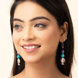 Look and Adorn German Silver-Plated Onyx Beaded Contemporary Shaped Drop Earrings-36