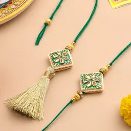 Sangria Kundan Studded Bhaiya Bhabhi Rakhi With Roli Chawal Chandan & Mishri-17