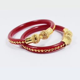 Sattik 2 Pieces Gold-Plated Shakha Pola Bangles-image-7