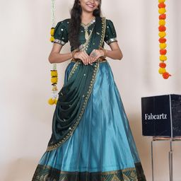 Fabcartz Floral Embroidered Silk Semi-Stitched Lehenga & Unstitched Blouse With Dupatta-image-103