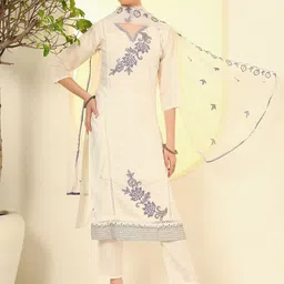DIVASTRI Women Floral Embroidered Regular Sequinned Kurta & Trousers With Dupatta-image-24
